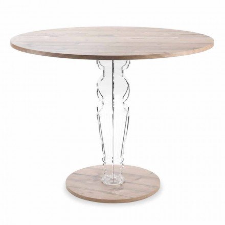 Table ronde en bois et pied en plexiglas transparent - Maritozzo Viadurini