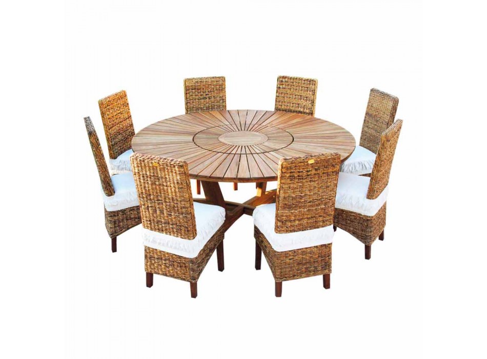 Table ronde Real Table en teck et bois massif pour usage extérieur Viadurini