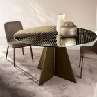 Table ronde en verre argenté à rayures, disponible en deux tailles, fabriquée en Italie - Armon Viadurini