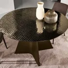 Table ronde en verre argenté à rayures, disponible en deux tailles, fabriquée en Italie - Armon Viadurini