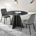 Table ronde en verre argenté à rayures, disponible en deux tailles, fabriquée en Italie - Armon Viadurini