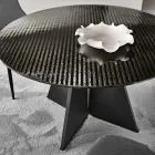 Table ronde en verre argenté à rayures, disponible en deux tailles, fabriquée en Italie - Armon Viadurini