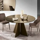Table ronde en verre argenté à rayures, disponible en deux tailles, fabriquée en Italie - Armon Viadurini