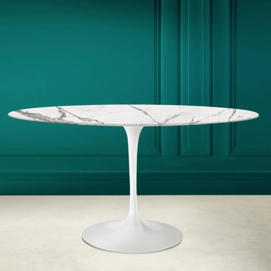 Table Tulipe Eero Saarine H 73 Ovale en céramique Invisible Select Made in Italy - Scarlet Viadurini