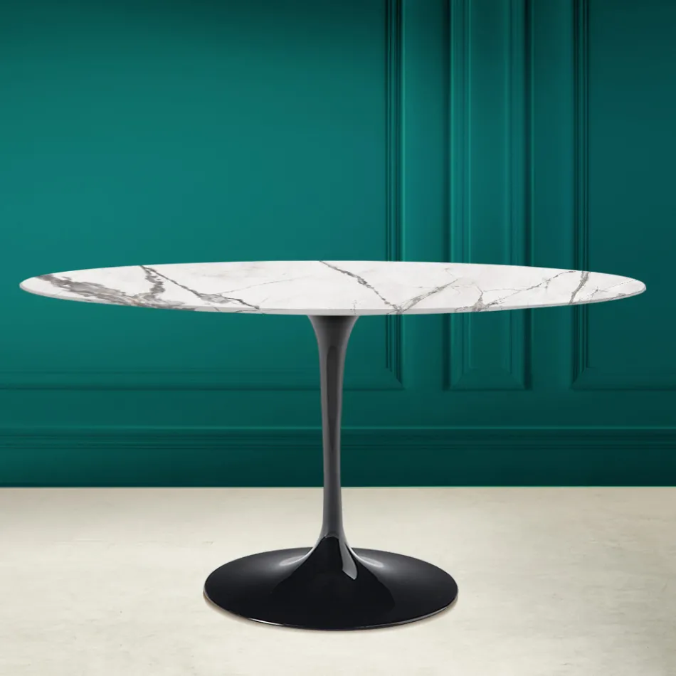 Table Tulipe Eero Saarine H 73 Ovale en céramique Invisible Select Made in Italy - Scarlet Viadurini