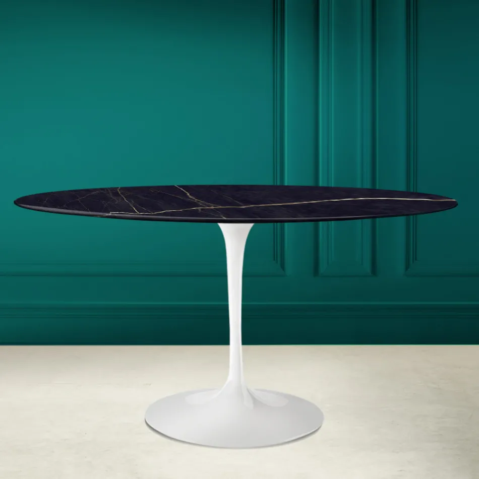Table tulipe Eero Saarine H 73 Ovale en céramique Noir Laurent Made in Italy - Scarlet Viadurini