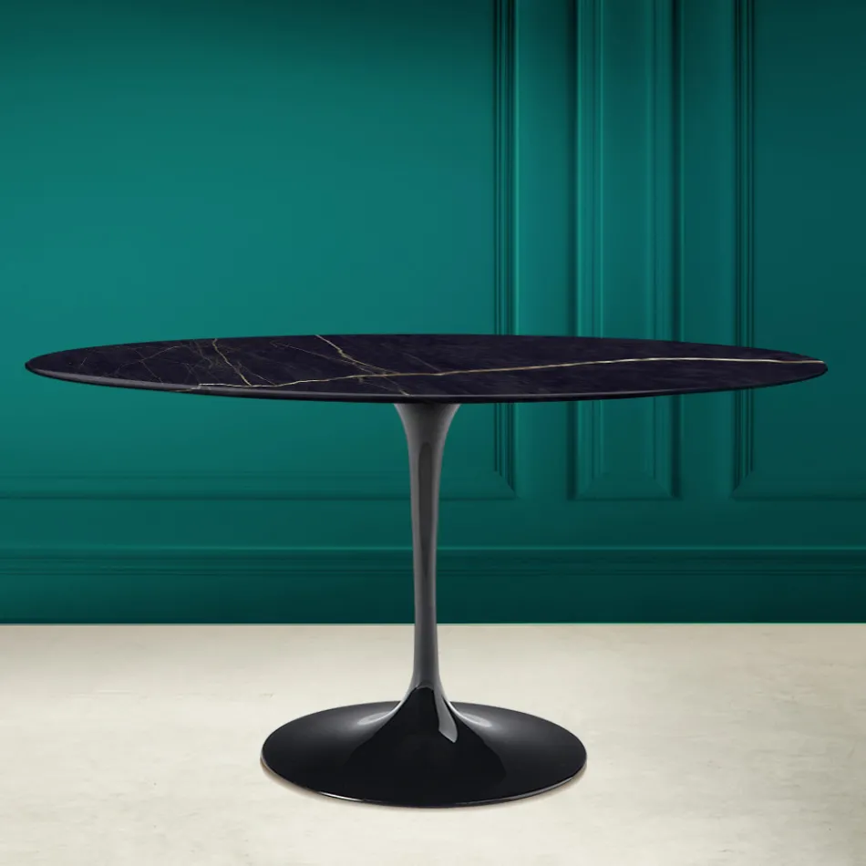 Table tulipe Eero Saarine H 73 Ovale en céramique Noir Laurent Made in Italy - Scarlet Viadurini