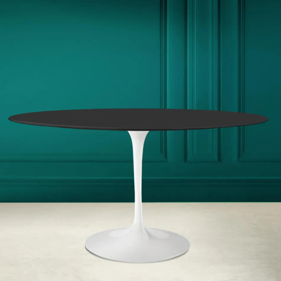 Table Tulipe Eero Saarine H 73 Ovale en Céramique Douce Noir Made in Italy - Ecarlate Viadurini