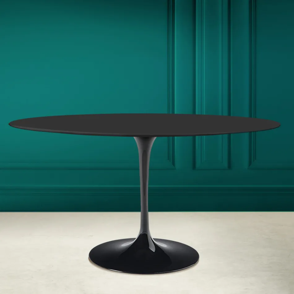 Table Tulipe Eero Saarine H 73 Ovale en Céramique Noir Soft Made in Italy - Ecarlate Viadurini