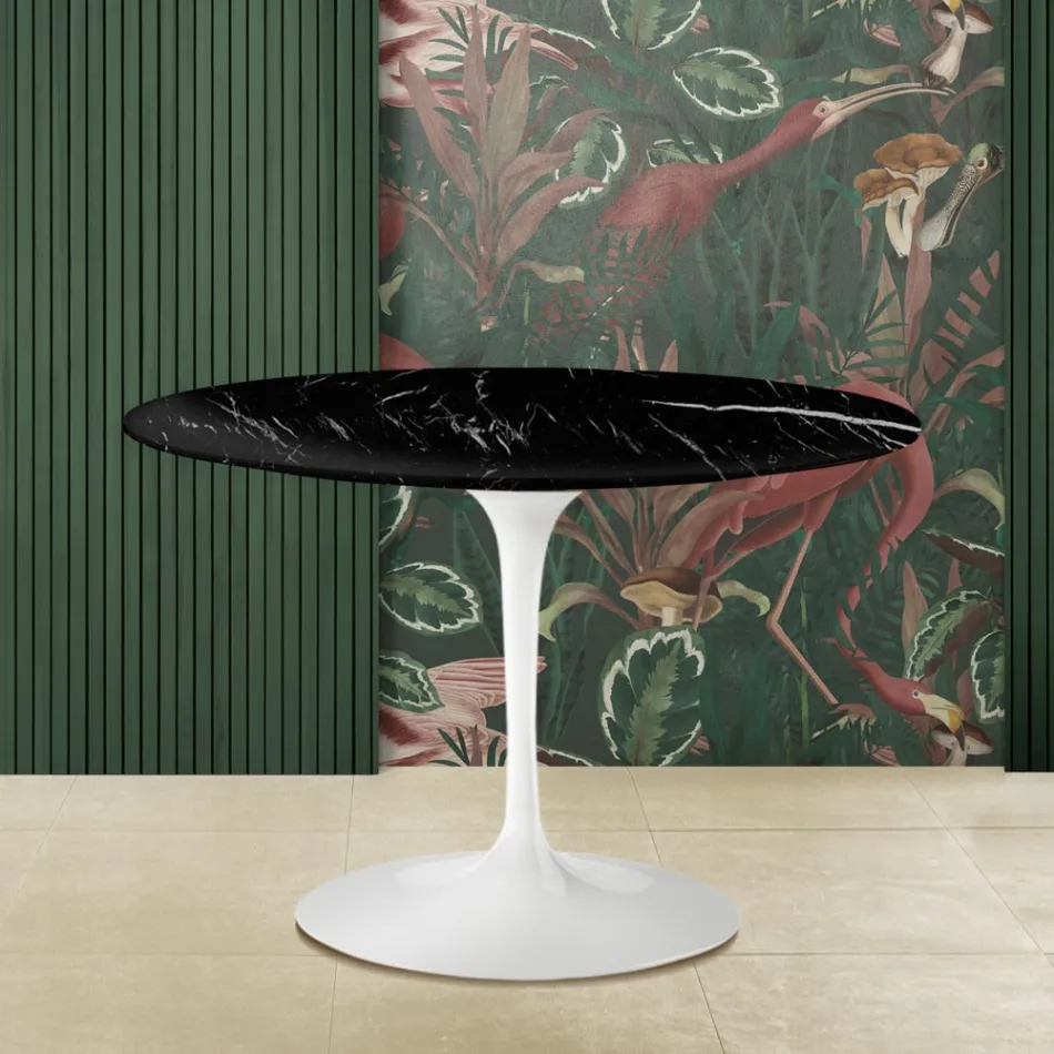 Table Tulipe Eero Saarinen H 73 avec plateau en marbre noir Marquinia Made in Italy - Scarlet Viadurini