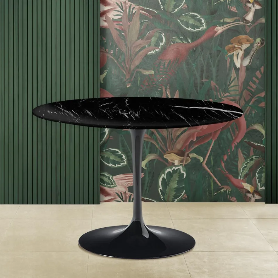 Table Tulipe Eero Saarinen H 73 avec plateau en marbre noir Marquinia Made in Italy - Ecarlate Viadurini