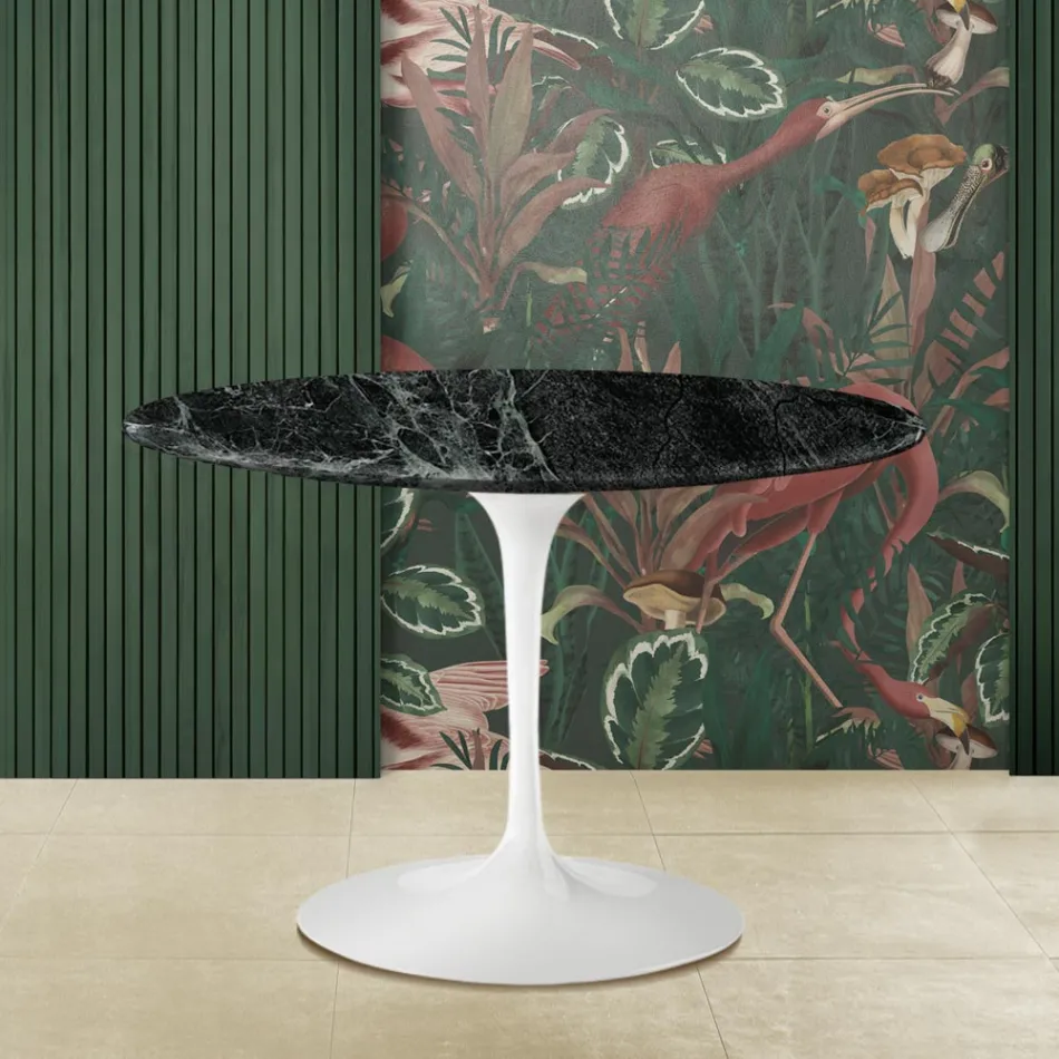 Table Tulipe Eero Saarinen H 73 avec plateau en marbre Alpi vert Made in Italy - Ecarlate Viadurini