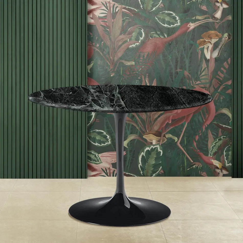 Table Tulipe Eero Saarinen H 73 avec plateau en marbre Alpi vert Made in Italy - Ecarlate Viadurini