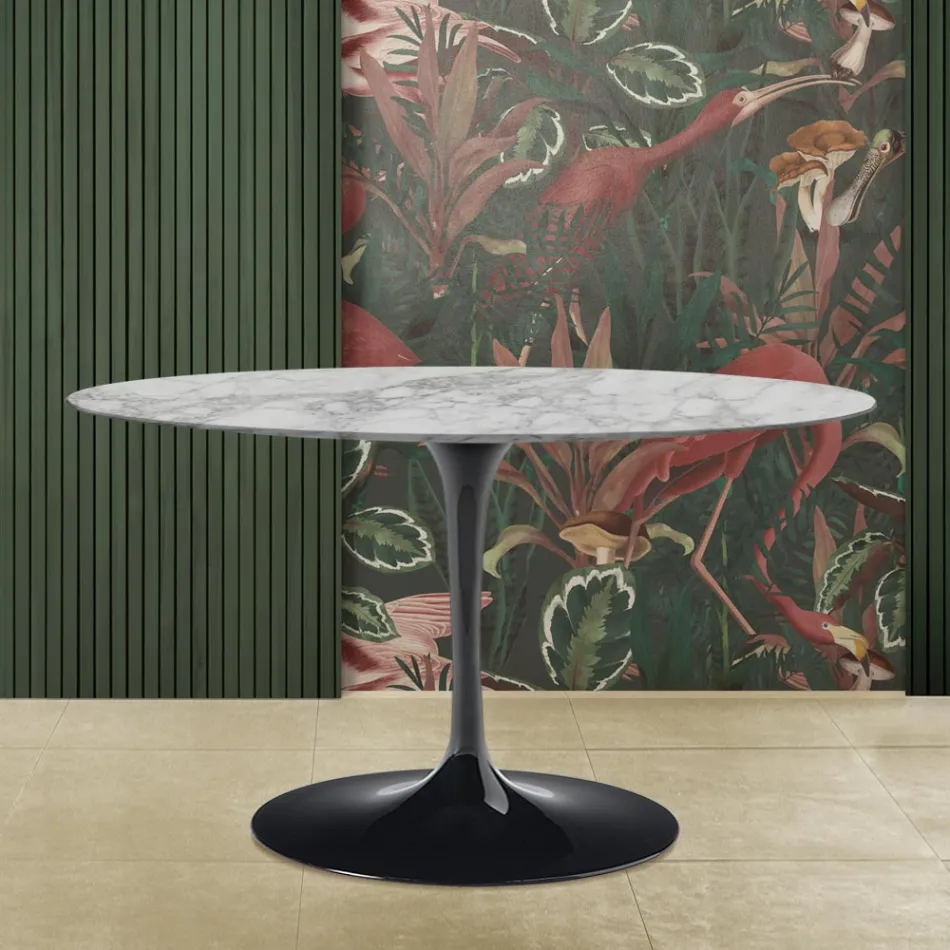 Table Tulipe Eero Saarinen H 73 avec plateau ovale en marbre Arabescato Made in Italy - Ecarlate Viadurini