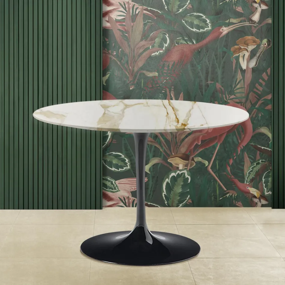 Table Tulipe Eero Saarinen H 73 avec plateau rond en marbre Gold Caracatta Viadurini