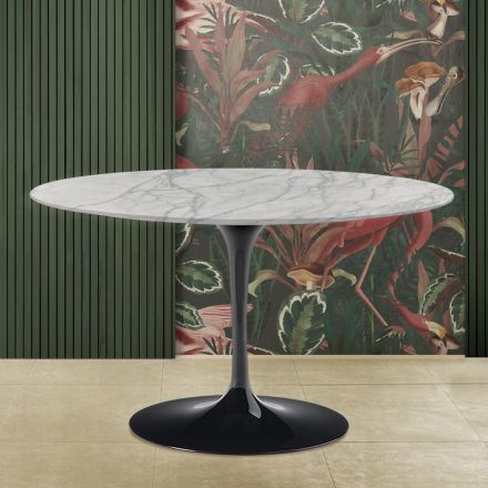 Table Tulipe Eero Saarinen H 73 avec plateau rond en marbre Statuarietto Carrara Viadurini