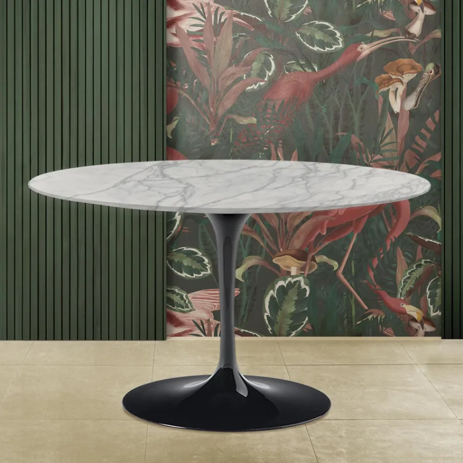 Table Tulipe Eero Saarinen H 73 avec plateau rond en marbre Statuarietto Carrara Viadurini