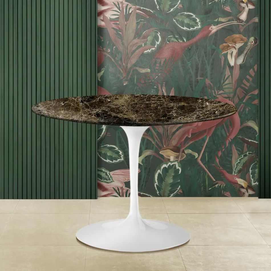 Table Tulipe Eero Saarinen H 73 avec plateau rond en marbre foncé Emperador Viadurini