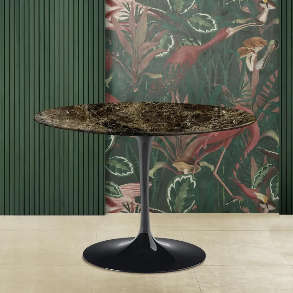 Table Tulipe Eero Saarinen H 73 avec plateau rond en marbre foncé Emperador Viadurini
