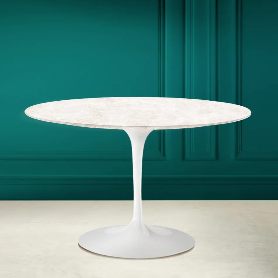 Table Tulipe Eero Saarinen H 73 en céramique Diamond Cream Made in Italy - Scarlet Viadurini
