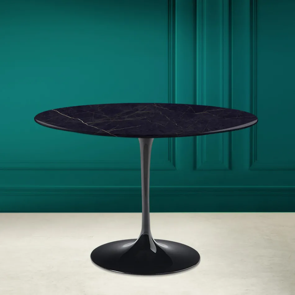 Table Tulipe Eero Saarinen H 73 en céramique Noir Laurent Made in Italy - Ecarlate Viadurini