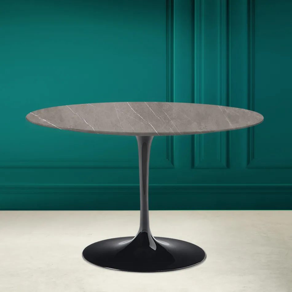 Table Tulipe Eero Saarinen H 73 en céramique Pietra Grey Made in Italy - Scarlet Viadurini