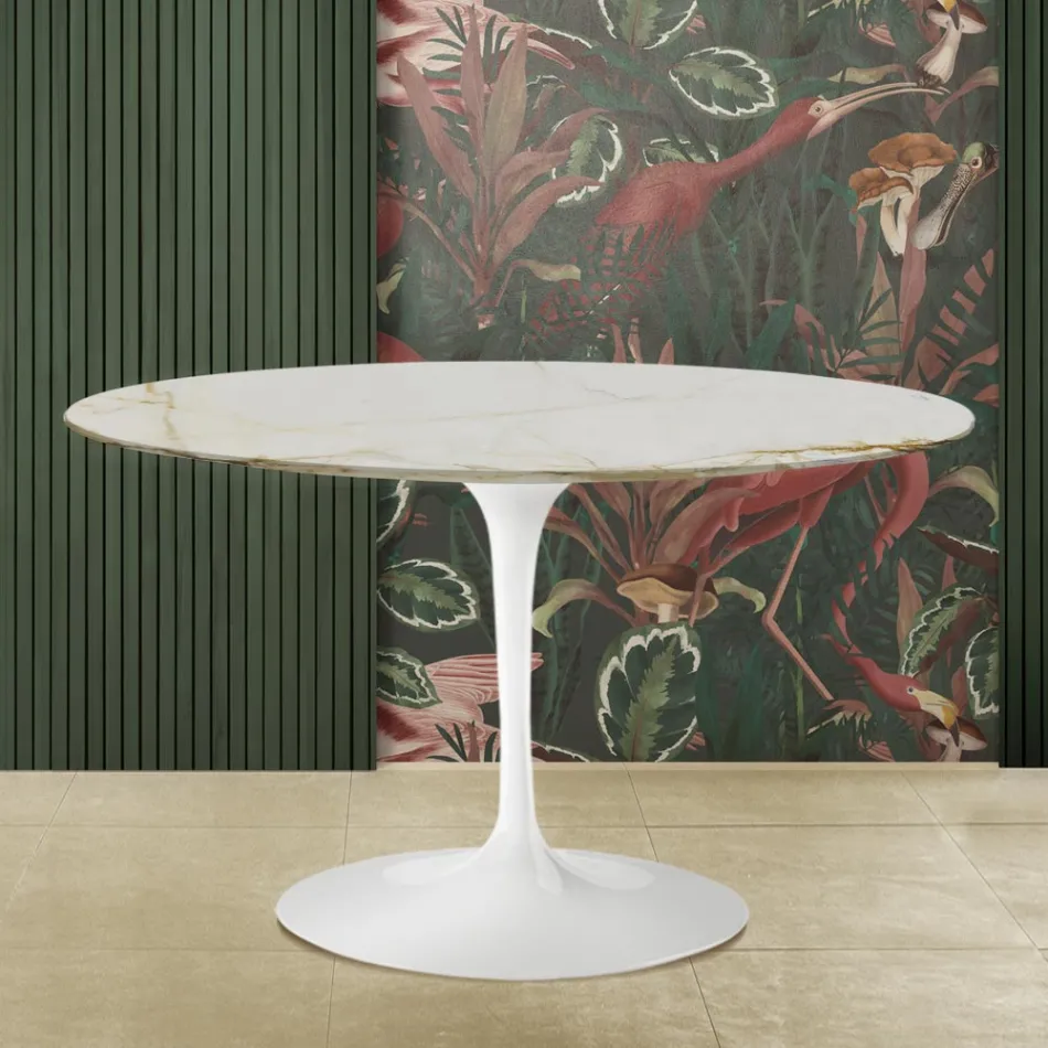 Table tulipe Eero Saarinen H 73 en marbre caracatta doré Made in Italy Viadurini