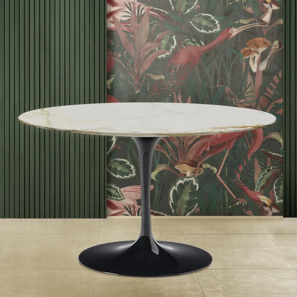 Table tulipe Eero Saarinen H 73 en marbre caracatta doré Made in Italy Viadurini