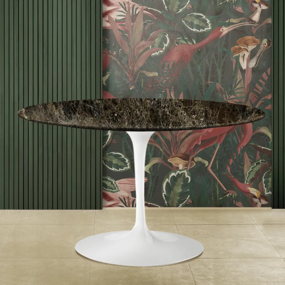 Table Tulipe Eero Saarinen H 73 en marbre foncé Emperador Made in Italy Viadurini