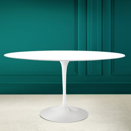 Table Tulip Eero Saarinen H 73 Ovale en Céramique Blanc Absolu Made in Italy - Scarlet Viadurini