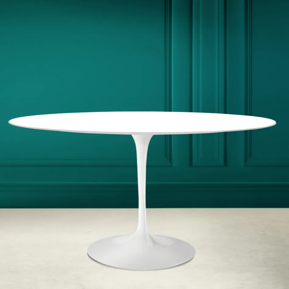 Table Tulipe Eero Saarinen H 73 Ovale en Céramique Blanc Absolu Made in Italy - Ecarlate Viadurini