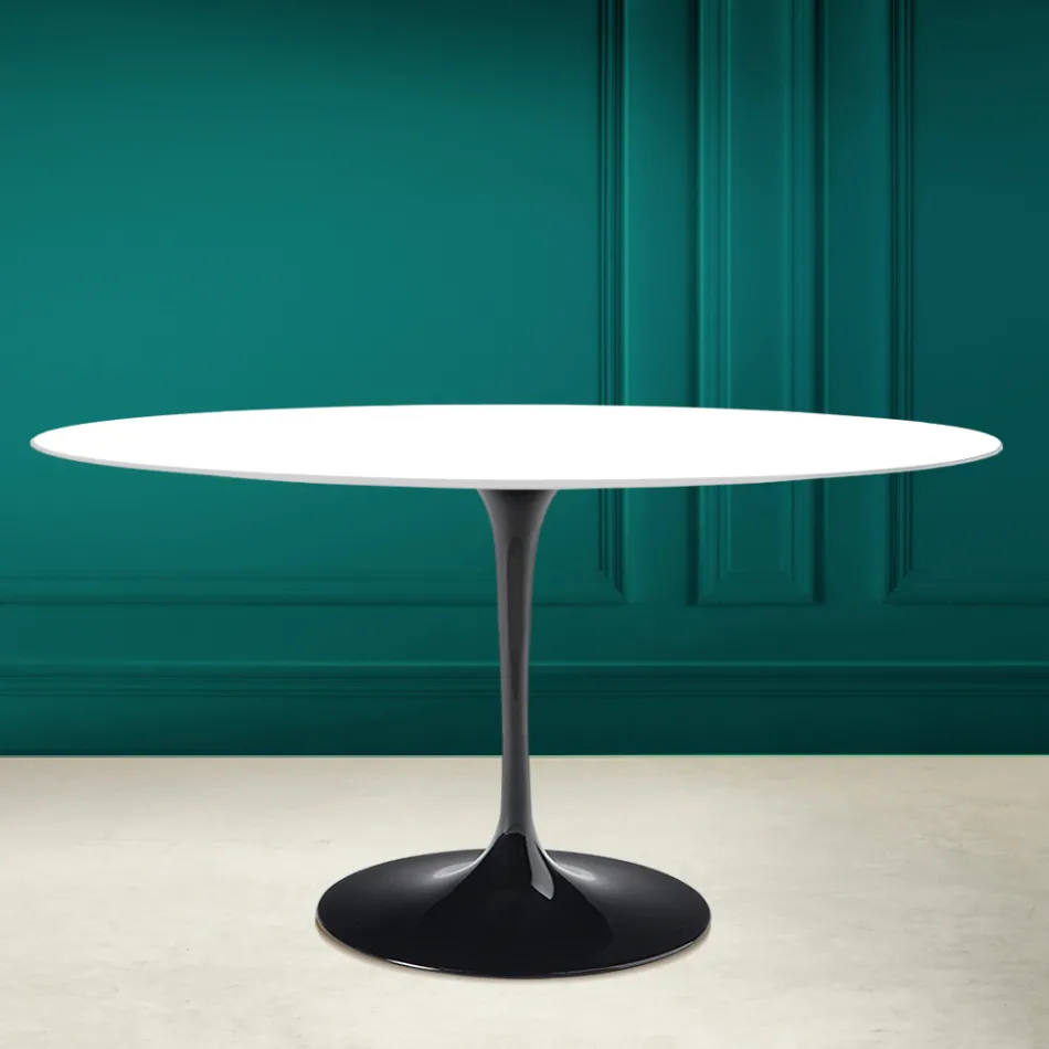 Table Tulipe Eero Saarinen H 73 Ovale en Céramique Blanc Absolu Made in Italy - Ecarlate Viadurini