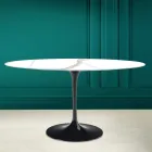 Table Tulipe Eero Saarinen H 73 Ovale en céramique Calacatta Michelangelo Viadurini