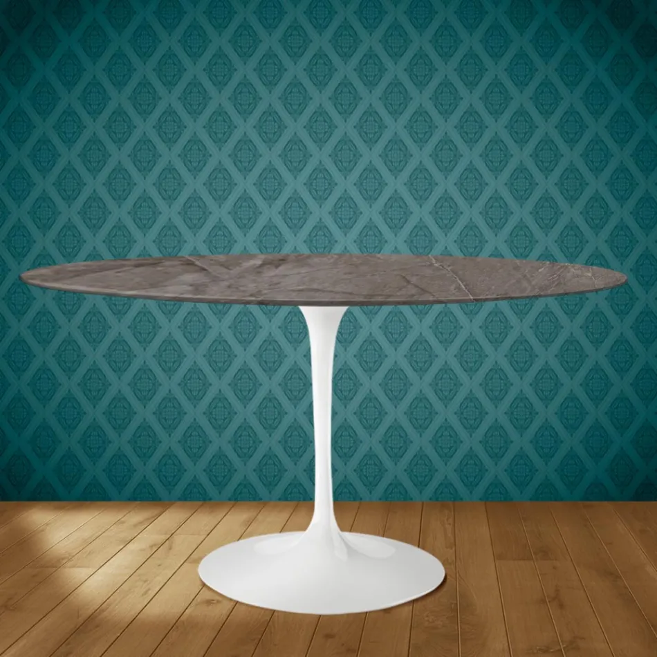 Table Tulipe Eero Saarinen H 73 Ovale en Céramique Kira Made in Italy - Ecarlate Viadurini