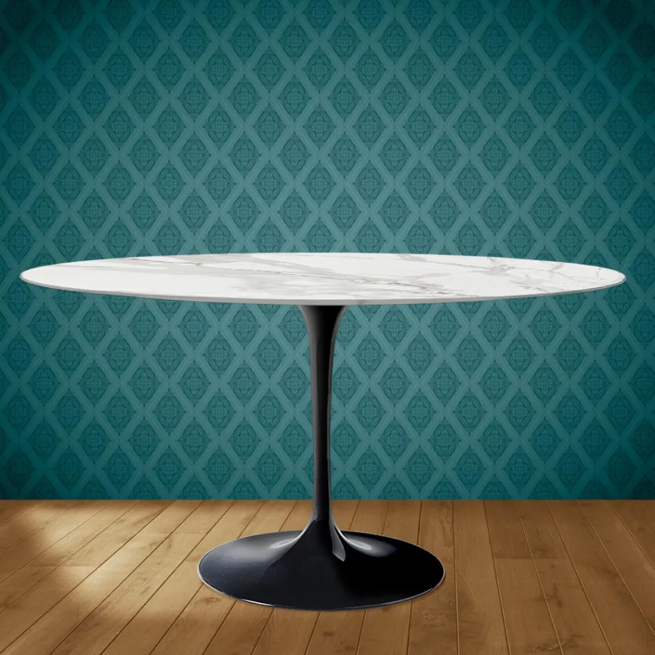 Table Tulipe Eero Saarinen H 73 Ovale en Céramique Morpheus Made in Italy - Ecarlate Viadurini