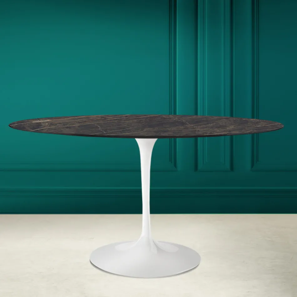 Table Tulipe Eero Saarinen H 73 Ovale en Céramique Noir Désirée Made in Italy - Ecarlate Viadurini