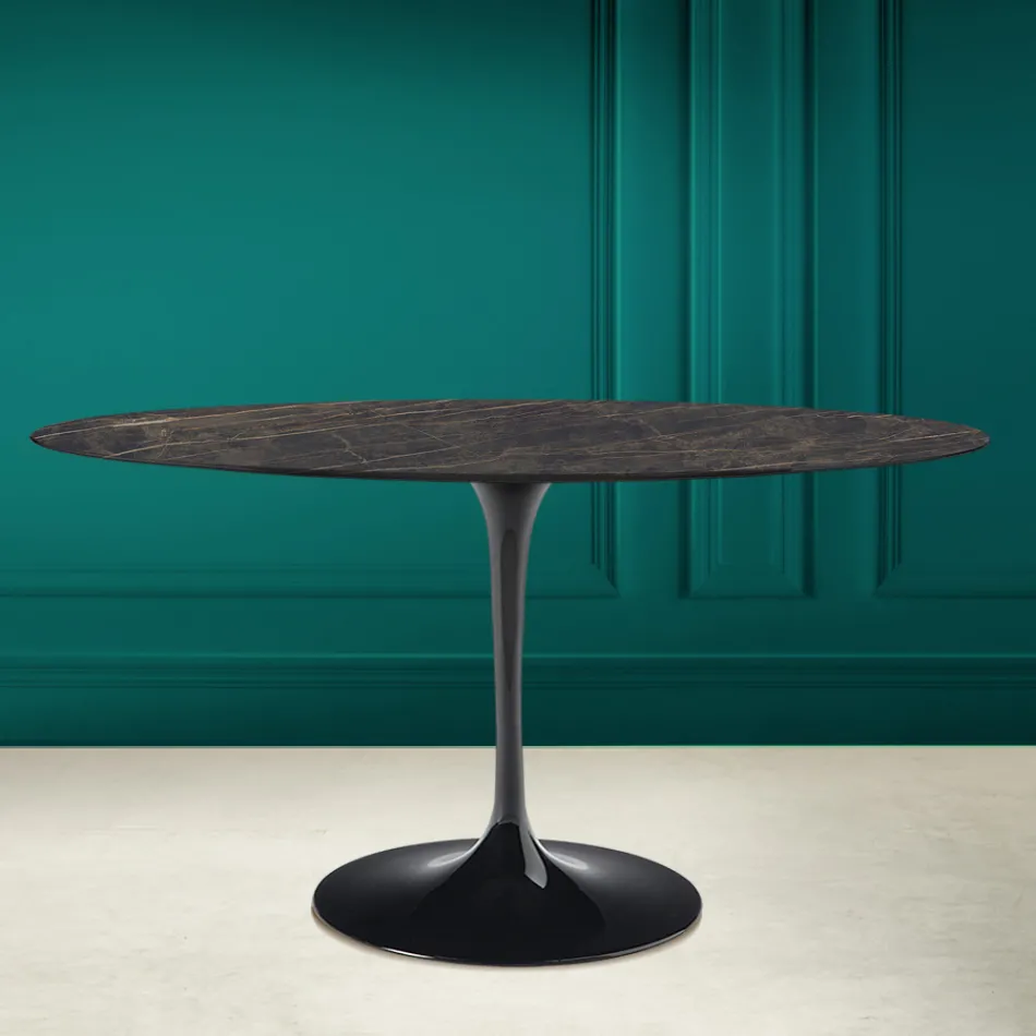 Table Tulipe Eero Saarinen H 73 Ovale en Céramique Noir Désirée Made in Italy - Ecarlate Viadurini