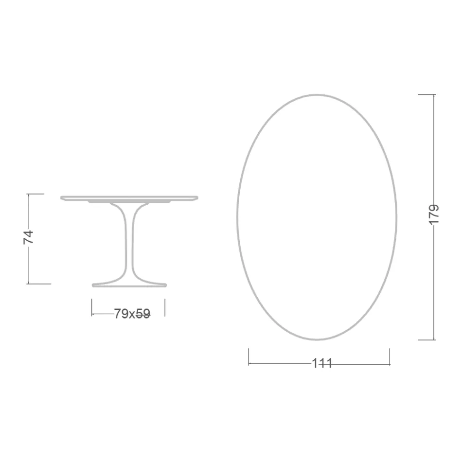 Table Tulipe Eero Saarinen H 73 Ovale en Céramique Noir Laurent Made in Italy - Ecarlate Viadurini