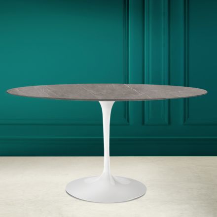 Table Tulip Eero Saarinen H 73 Ovale en Céramique Pierre Grise Made in Italy - Scarlet Viadurini