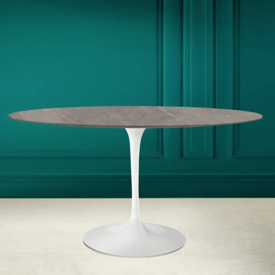Table Tulipe Eero Saarinen H 73 Ovale en céramique Pietra Grey Made in Italy - Scarlet Viadurini