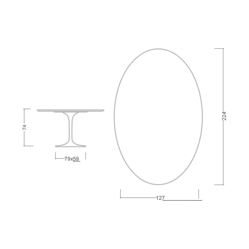 Table Tulipe Eero Saarinen H 73 Ovale en Céramique Rem Made in Italy - Ecarlate Viadurini