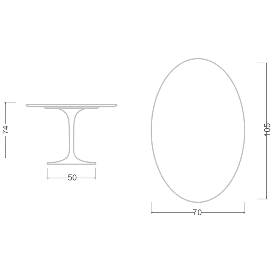Table Tulipe Eero Saarinen H 73 Ovale en Céramique Rem Made in Italy - Ecarlate Viadurini