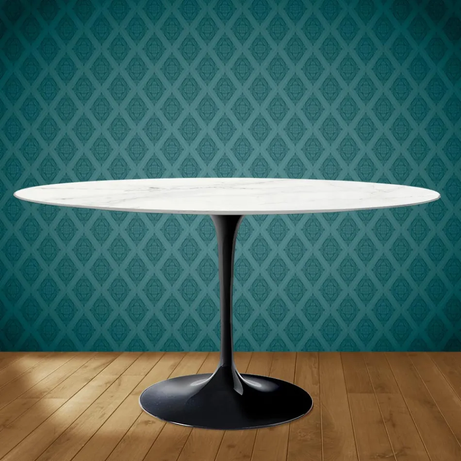 Table Tulipe Eero Saarinen H 73 Ovale en Céramique Rem Made in Italy - Ecarlate Viadurini
