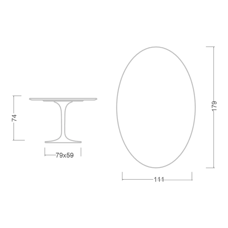Table Tulipe Eero Saarinen H 73 Ovale Céramique Sirius Made in Italy - Ecarlate Viadurini