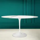 Table Tulipe Eero Saarinen H 73 Ovale en céramique Statuario pleine veine - Scarlet Viadurini