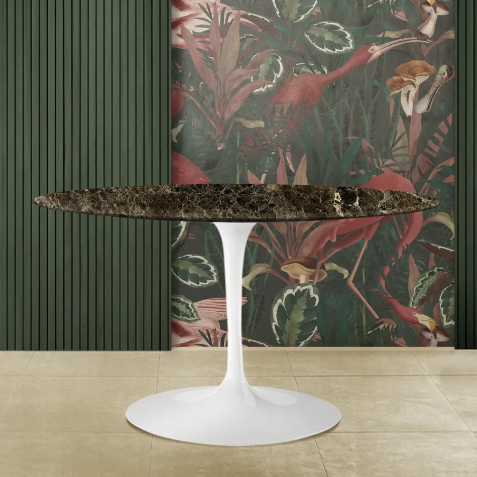 Eero Saarinen Table Tulipe H 73 Ovale en Marbre Emperador foncé Made in Italy - Ecarlate Viadurini