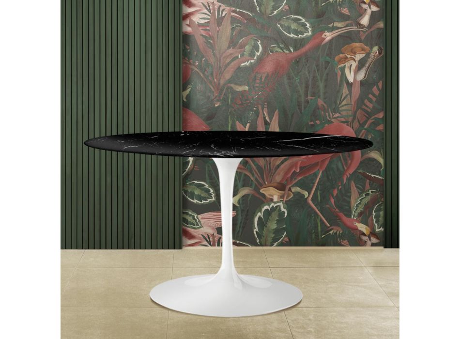 Table tulipe Eero Saarinen H 73 ovale en marbre noir Marquinia Made in Italy - Scarlet Viadurini
