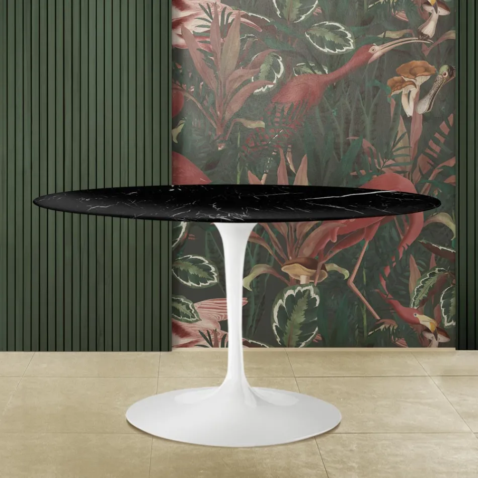 Eero Saarinen Table Tulipe H 73 Ovale en Marbre Noir Marquinia Made in Italy - Ecarlate Viadurini
