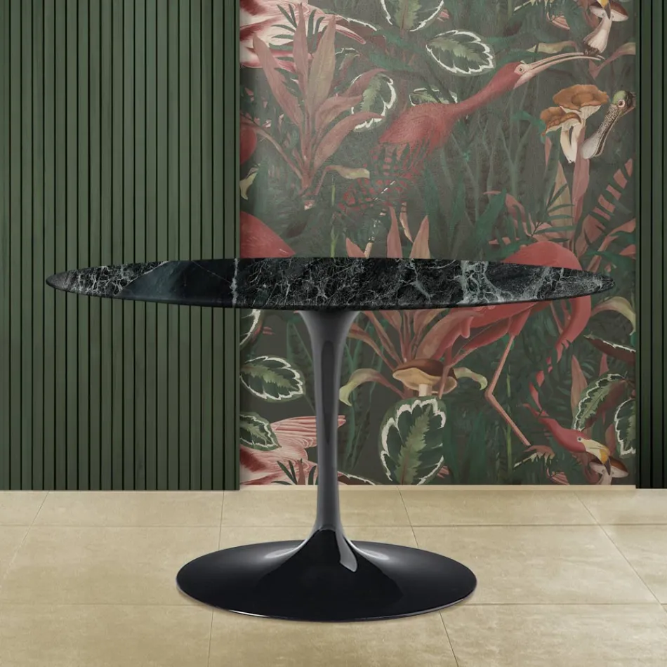 Table Tulipe Eero Saarinen H 73 Ovale en Marbre Alpi Vert Made in Italy - Ecarlate Viadurini