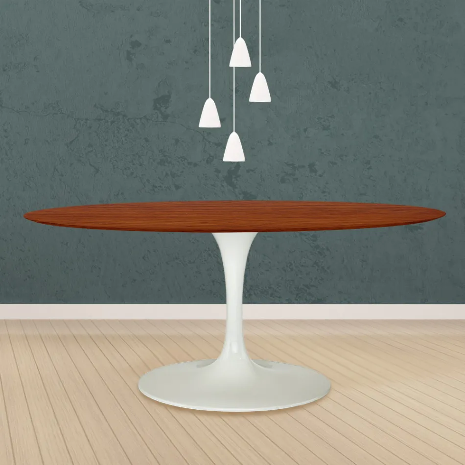 Table Tulipe Eero Saarinen H 73 Ovale en chêne teinté cerisier Made in Italy - Ecarlate Viadurini